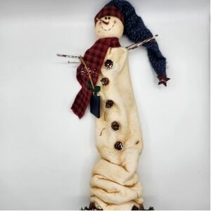 Primitive Rustic Snowman Figure with Plaid Scarf Let It Snow Farmhouse Winter